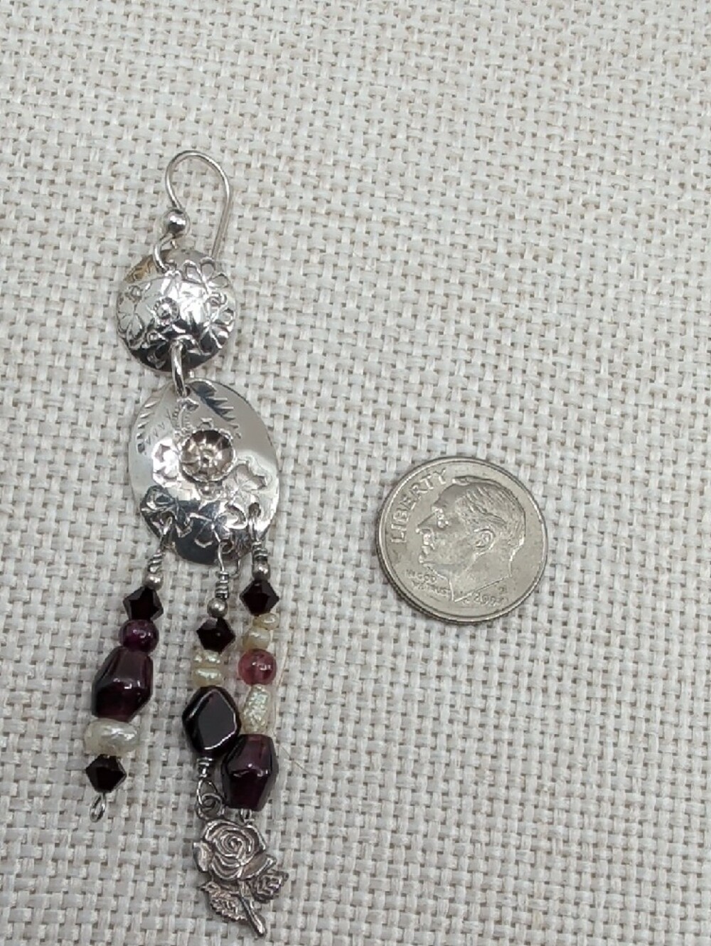 Vintage 925 Sterling Silver Floral Repoussé Chandelier Earrings 3" - Picture 15 of 17